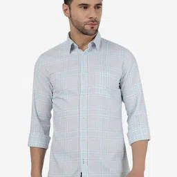 JADE BLUE Slim Fit Tartan Checks Pure Cotton Casual Shirt-image-37