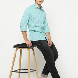 Crimsoune Club Classic Slim Fit Opaque Checked Cotton Casual Shirt-image-76
