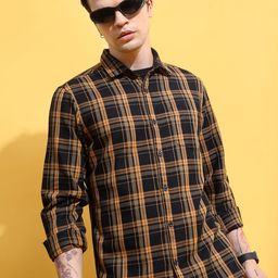 HIGHLANDER Black Slim Fit Tartan Checked Casual Shirt-image-30