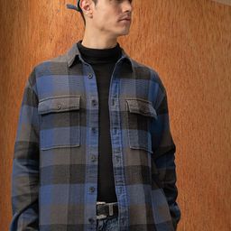 Locomotive Premium Men Blue Waffle Dobby Textured Checked Utility Pocket Overshirt-image-39