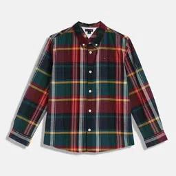 Tommy Hilfiger Boys Button-Down Collar Tartan Checked Cotton Casual Shirt-image-87