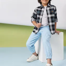 Stylo Bug Boys Slim Fit Tartan Checks Opaque Checked Casual Shirt-image-19