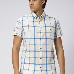 Mufti Slim Fit Tartan Checks Cotton Linen Casual Shirt-picture-44