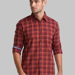 Parx Men Red Slim Fit Tartan Checks Opaque Checked Cotton Casual Shirt-image-29