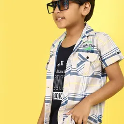 V-Mart Boys Spread Collar Tartan Checks Opaque Checked Casual Cotton Shirt-image-62