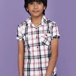 V-Mart Boys Tartan Checked Hooded Roll-Up Sleeves Twill Weave Cotton Casual Shirt-picture-16