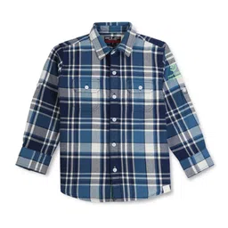 Gini and Jony Boys Blue Tartan Checks Opaque Cotton Casual Shirt-image-86