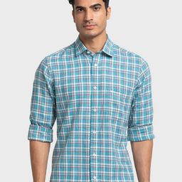 ColorPlus Men Green Tailored Fit Checked Organic Cotton Casual Shirt-image-43