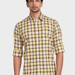 ColorPlus Men Yellow & White Tailored Fit Checked Cotton Casual Shirt-image-33