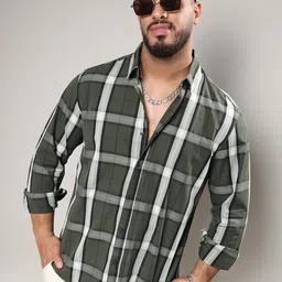 Instafab Plus Classic Tartan Checks Spread Collar Long Sleeve Coton Casual Shirt-image-83