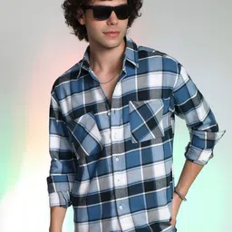 Campus Sutra Men Comfort Relaxed Fit Spread Collar Checked Cotton Casual Shirt-picture-24