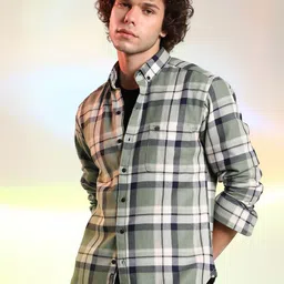 Campus Sutra Men Comfort Checked Button-Down Collar Cotton Casual Shirt-image-4