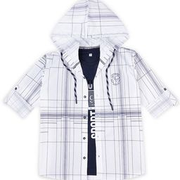 CAVIO Boys Checked Cotton Hooded Comfort Opaque Casual Shirt With T-Shirt-image-31