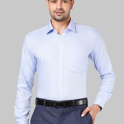 Raymond Men Blue Opaque Checked Formal Shirt-image-61