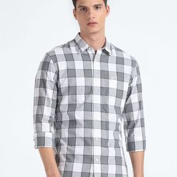 Flying Machine Slim Fit Checked Spread Collar Pure Cotton Casual Shirt-image-64