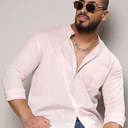 Instafab Plus Classic Band Collar Cotton Casual Shirt-image-93