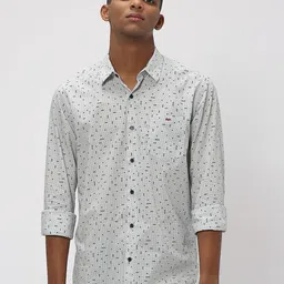 Mufti Trim Slim Fit Geometric Printed Pure Cotton Casual Shirt-image-36