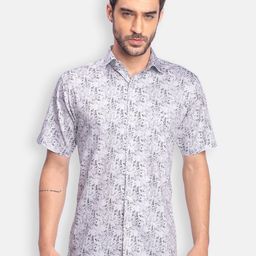 Zeal Men White & Grey Standard Printed Cotton Casual Shirt-image-0