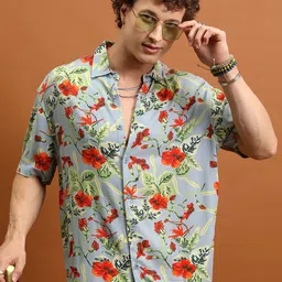 KETCH Floral Printed Spread Collar Short Sleeves Oversized Shirt-image-67