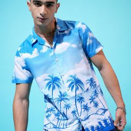 KETCH Slim Fit Tropical Printed Cuban Collar Casual Shirt-image-45