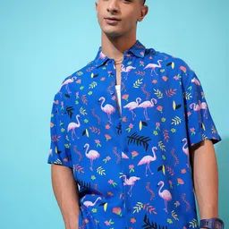KETCH Printed Spread Collar Short Sleeves Oversized Casual Shirt-image-93