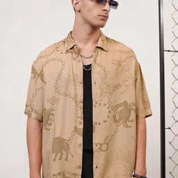 KETCH Conversational Printed Drop-Shoulder Sleeves Oversized Casual Shirt-image-50
