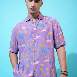 KETCH Printed Spread Collar Short Sleeves Oversized Casual Shirt-image-94