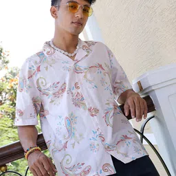The Indian Garage Co Ethnic Motifs Printed Cuban Collar Pure Cotton Oversized Casual Shirt-image-40