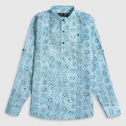 CAVIO Boys Standard Fit Printed Mandarin Collar Long Roll-Up Sleeves Cotton Casual Shirt-image-99