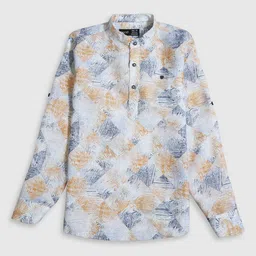 CAVIO Boys Standard Fit Printed Mandarin Collar Long Roll-Up Sleeves Cotton Casual Shirt-image-84