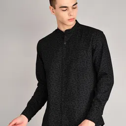 TIM PARIS Band Collar Standard Micro Ditsy Printed Pure Cotton Casual Shirt-image-34