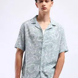 Flying Machine Men Cuban Collar Abstract Print Shirt-picture-7