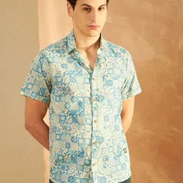 DENNISON Smart Ethnic Motifs Printed Spread Collar Cotton Oversized Lightweight Shirt-image-91