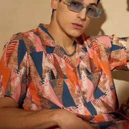 DENNISON Abstract Printed Cuban Collar Smart Oversized Casual Shirt-image-67