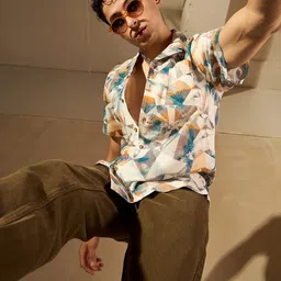 DENNISON Abstract Printed Cuban Collar Smart Oversized Casual Shirt-image-4