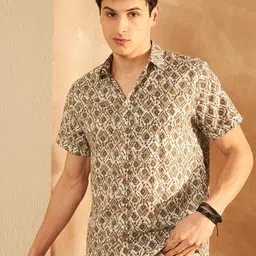 DENNISON Smart Ethnic Motifs Printed Spread Collar Short Sleeves Cotton Lightweight Shirt-image-88