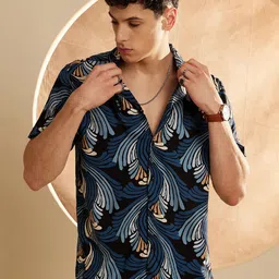 DENNISON Smart Floral Printed Cuban Collar Oversized Casual Shirt-image-122