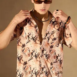 DENNISON Abstract Printed Cuban Collar Smart Oversized Casual Shirt-image-12