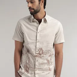 Andamen Premium Fit Graphic Printed Spread Collar Cotton Casual Shirt-image-15
