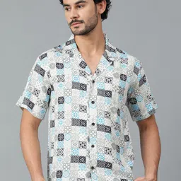 Kotty Men Cuban Collar Ethnic Motifs Printed Casual Shirt-image-36