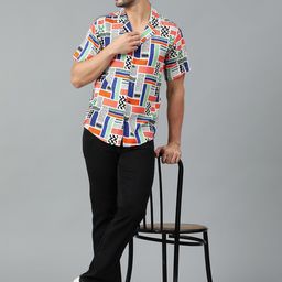 Kotty Men Cuban Collar Abstract Printed Casual Shirt-image-98