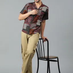 Kotty Men Cuban Collar Ethnic Motifs Printed Casual Shirt-image-80