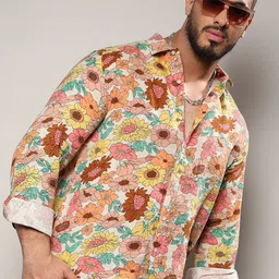 Instafab Plus Classic Floral Printed Spread Collar Cotton Casual Shirt-picture-15