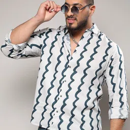 Instafab Plus Classic Geometric Printed Spread Collar Casual Shirt-image-49