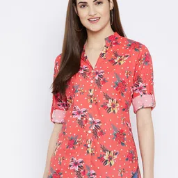 Ruhaans Women Coral Classic Floral Printed Casual Shirt-image-107