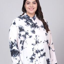 Indietoga Women Plus Size Charcoal Grey & White Rayon Tie & Dye Casual Shirt-image-79