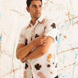 Indian Needle Classic Floral Printed Spread Collar Cotton Curved Casual Shirt-image-99