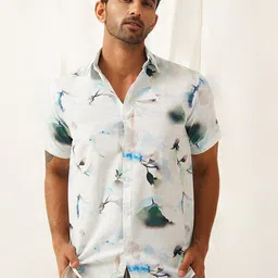 Indian Needle Classic Floral Printed Spread Collar Cotton Curved Casual Shirt-image-41