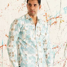 Indian Needle Classic Graphic Printed Spread Collar Cotton Curved Casual Shirt-image-79