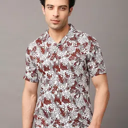 HERE&NOW Men Premium Slim Fit Floral Printed Casual Pure Cotton Shirt-picture-43